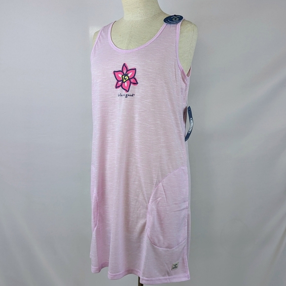 Life Is Good Sleep Shirt Nightgown Sleeveless  Pockets Flower Print Pink M NWT - Picture 10 of 12